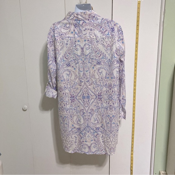 CHICOS Dress Shirt Tunic Purple White Paisley Floral Button Down Blouse Medium - Picture 6 of 16